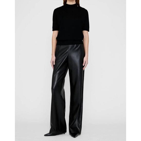 Anine Bing Koa Black Vegan Leather High Rise Wide Leg Pants Large - Picture 1 of 11